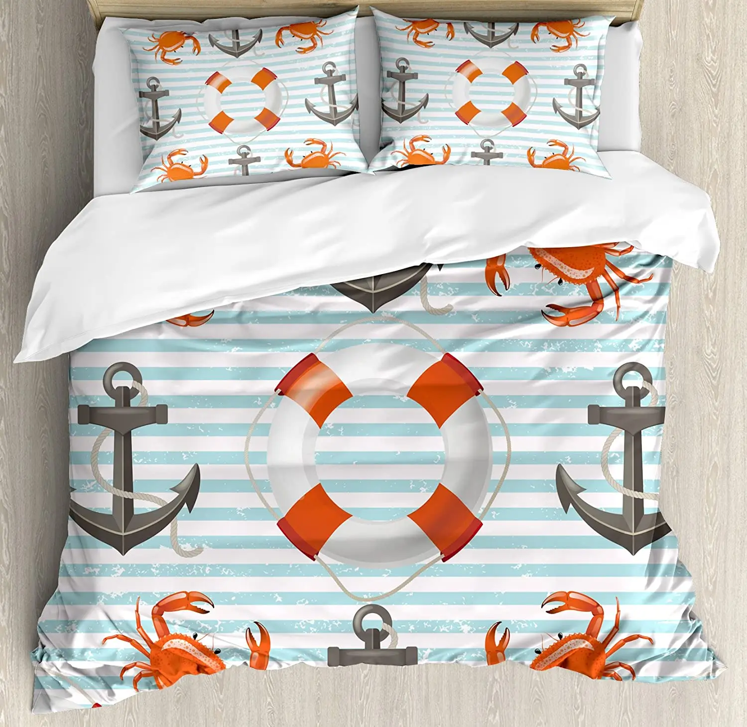 

Nautical Bedding Set Comforter Duvet Cover Pillow Shams Life Rings Anchor And Ropes Ocean Crabs Coa Bedding Cover Double Bed Set