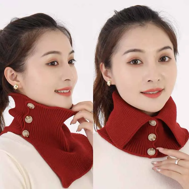 

Knitted Fake Collar Scarf Women Turtleneck Knitted False Fake Collar Detachable Button Scarf Warm Winter Windproof Wrap Scarf