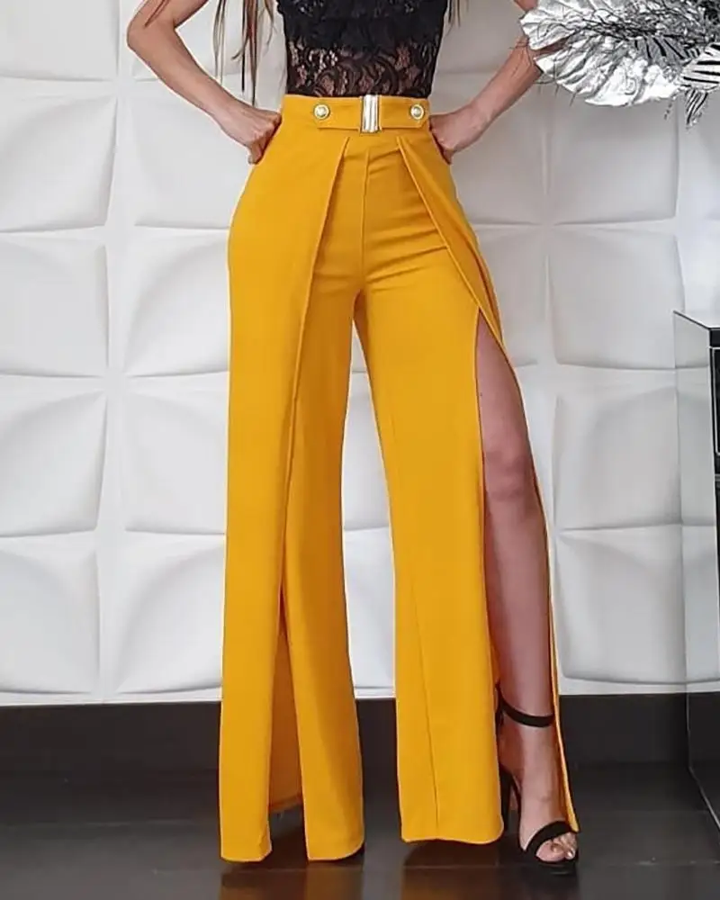 

Long Pants Women Fashion Casual Trousers High Waist Slit Leg Pants