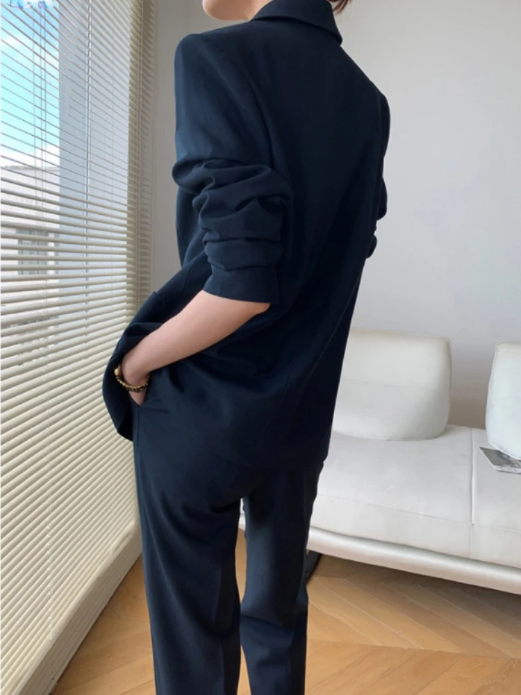 Vintage Loose Women Trousers Suits Formal Casual Business Jacket & Pencil Pants Ladies Two Pieces Blazer Set Femme Outfits New