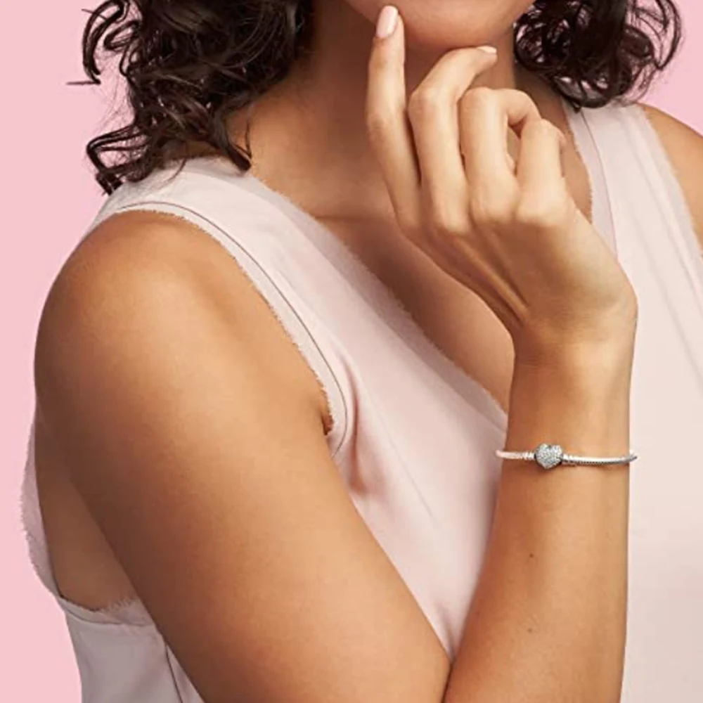 Pandora-Bracelet à Fermoir en Forme de Cœur pour Femme, Bijoux à la Mode, Cadeau d'Anniversaire et de Saint Valentin