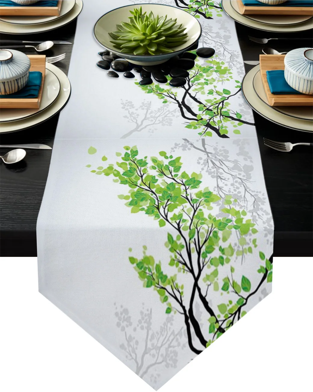 

Plant Branch Green Leaves Table Runner Home Decor Tablecloth Wedding Party Dining Table Cover Kitchen Placemat
