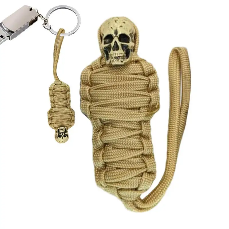 

Retro Metal Skull Keychains Men Keyring Women Amulet Lanyard Bag Knife Rope Antique Pendant Braided Mummy Skull Keychain