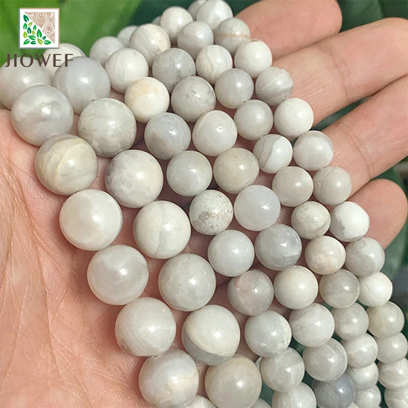 Натуральные белые камни агата для создания украшений: гладкие бусины с круглым отверстием для браслетов DIY. Нить 15" (4/6/8/10/12 мм)