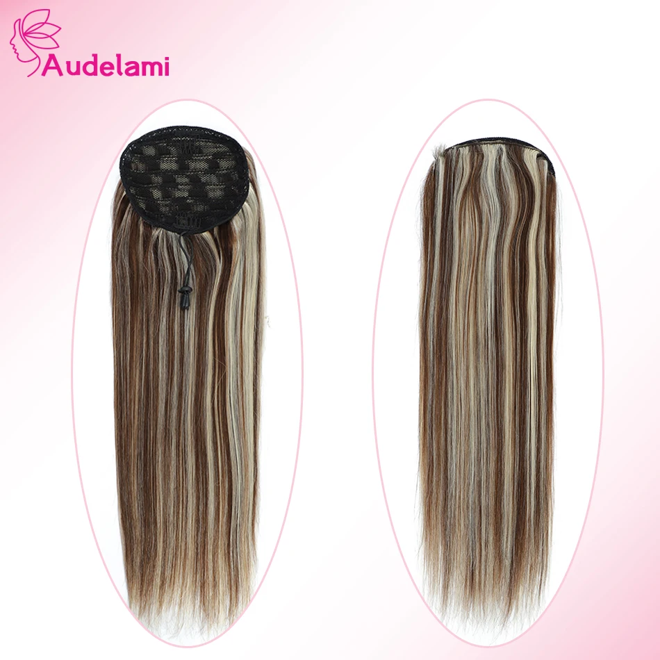 Audelami кулиска конский хвост человеческие волосы прямые 100% натуральные для