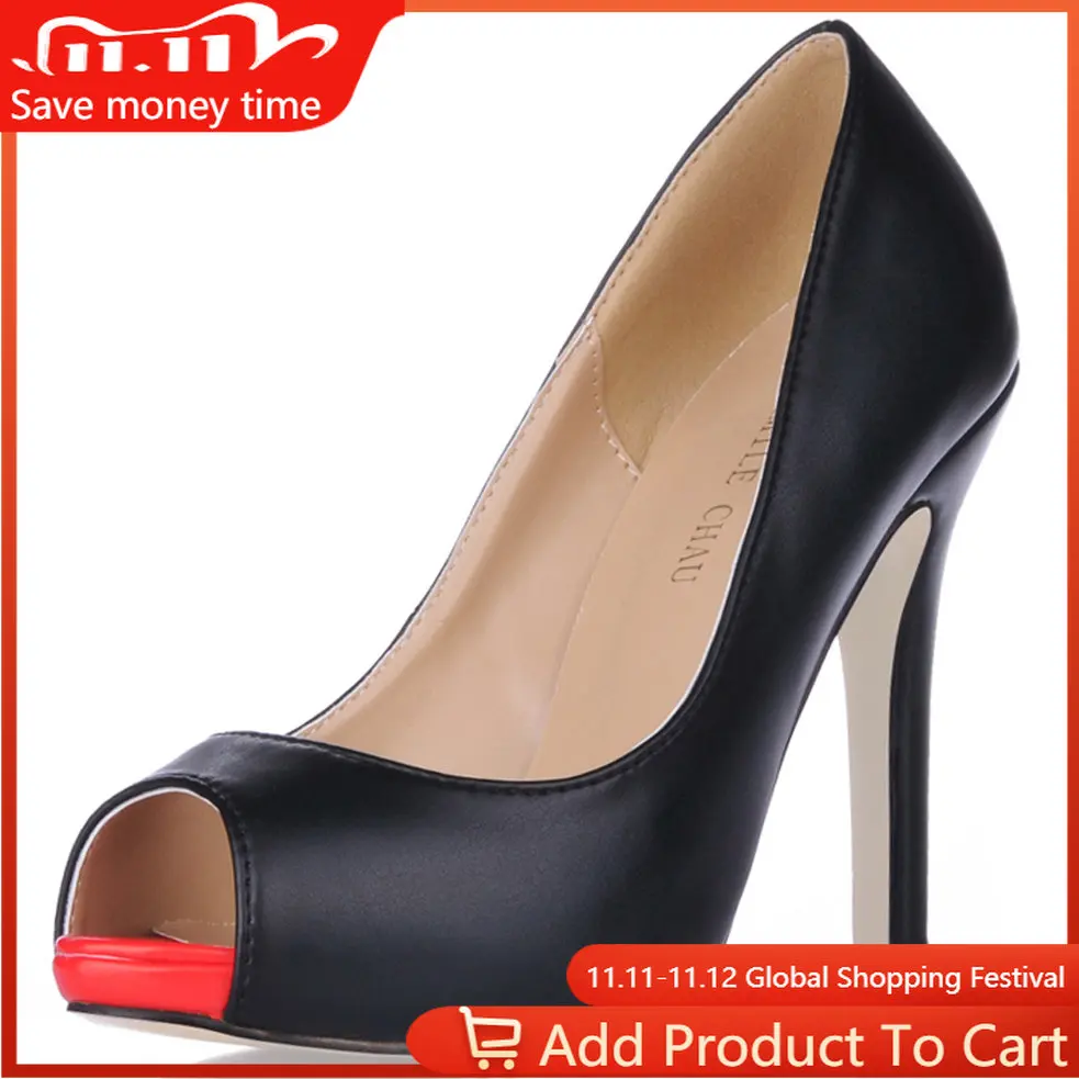 

CHMILE CHAU Black Sexy Party Shoes Women Red Peep Toe Stiletto High Heels Career Work Office Ladies Pumps Zapatos Mujer T4