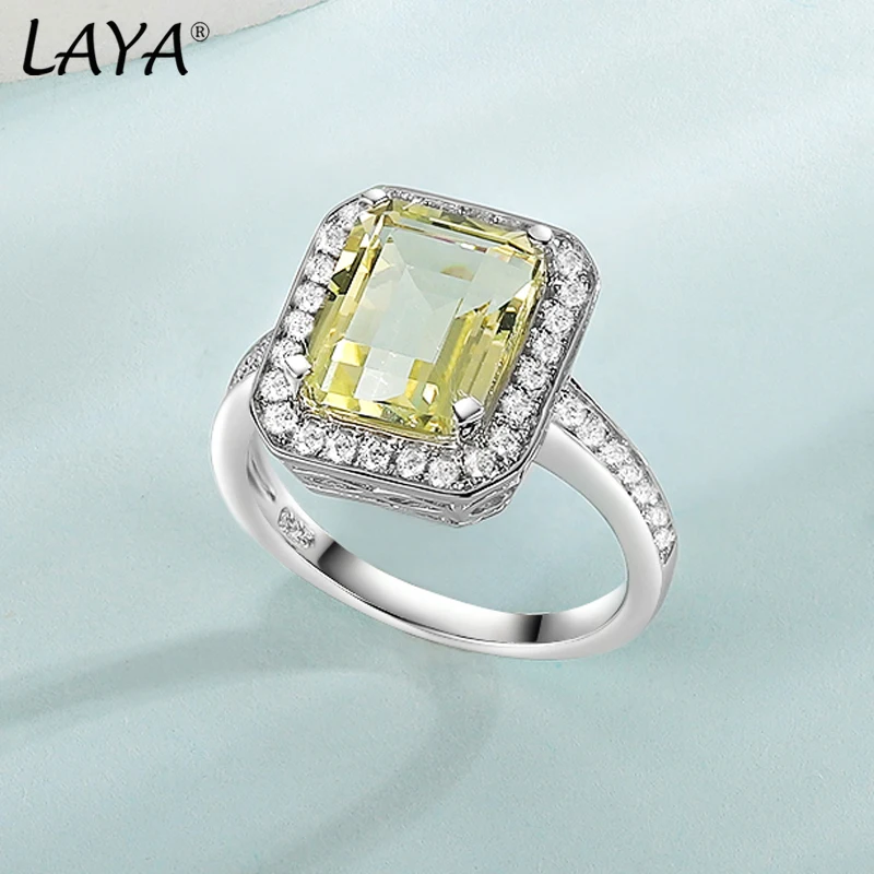 

LAYA 100% 925 Sterling Silver Square Brilliant Cut Gemstone Natural Lemon Quartz Rings For Women Wedding Engagement Fine Jewelry