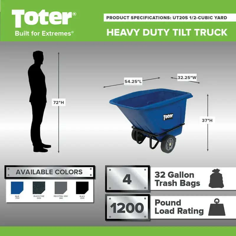 

Cubic Yard 1200 lbs. Capacity Heavy Duty Material Handling Tilt Truck -