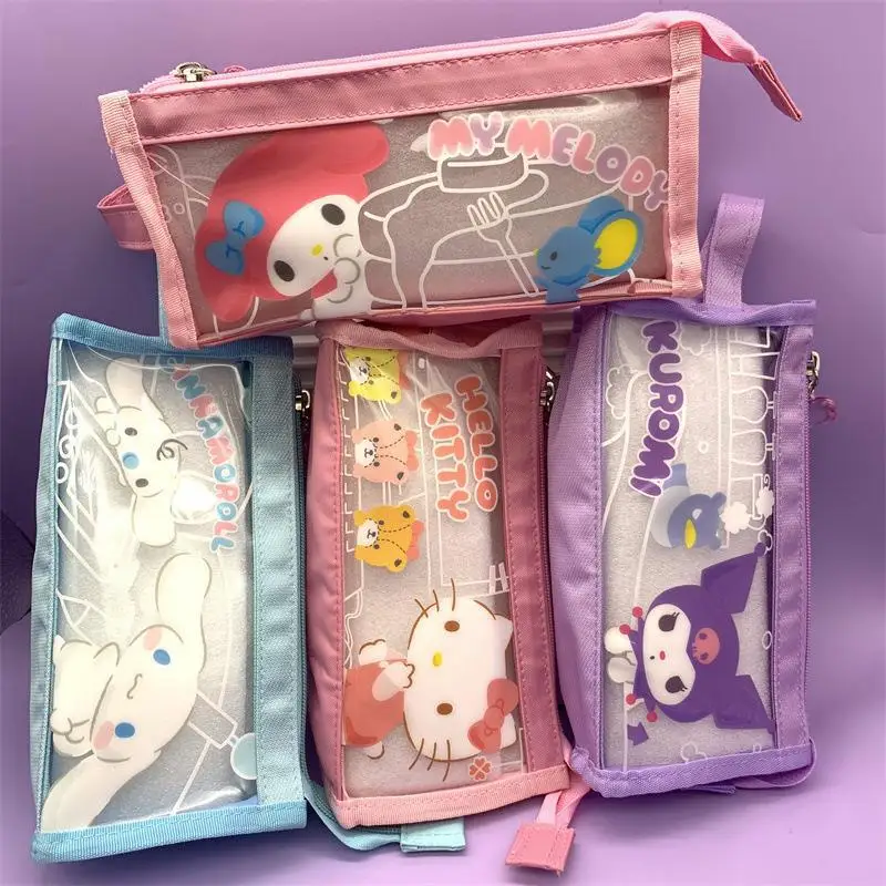 

Kawaii Anime Sanrios Hello Kitty Kuromi My Melody Cinnamoroll Large Capacity Student Learning Stationery Classified Storage Bag