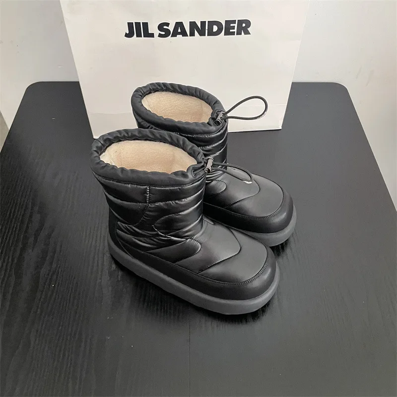 Брендовые Дизайнерские однотонные теплые ботинки с круглым носком на толстой