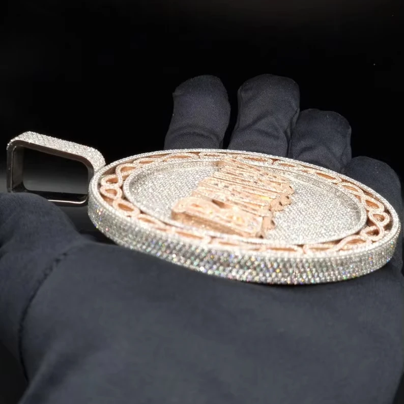 Кулон Круглый в стиле хип-хоп с муассанитом 3 5 дюйма