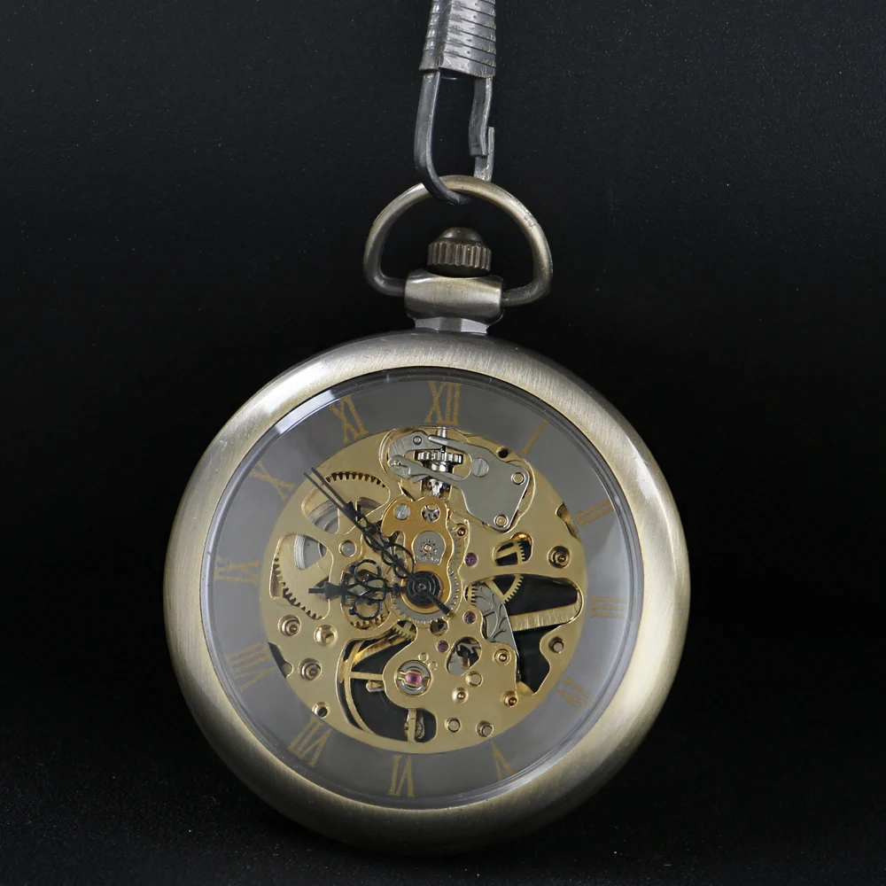 Vintage Bronze Roman Digital Mechanical Pocket Watch High Quality Necklace Timing Pendant Men's and Women's Pocket Watch PJX919