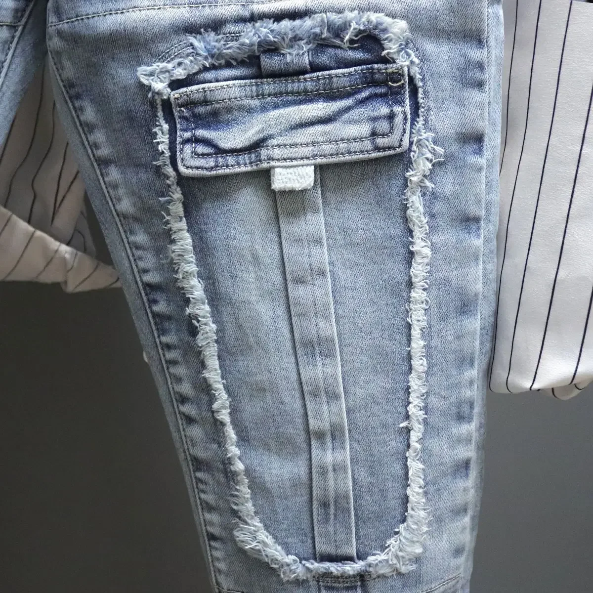 Джинсы мужские с графическим принтом укороченные ковбойские брюки карманами в