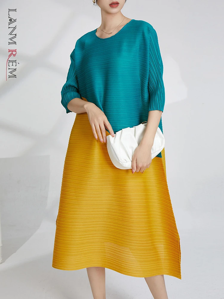 

Женское плиссированное платье LANMREM, разноцветное платье с круглым вырезом и вышивкой, свободная Модная стильная женская одежда, Новинка лета 2023, 2YA961