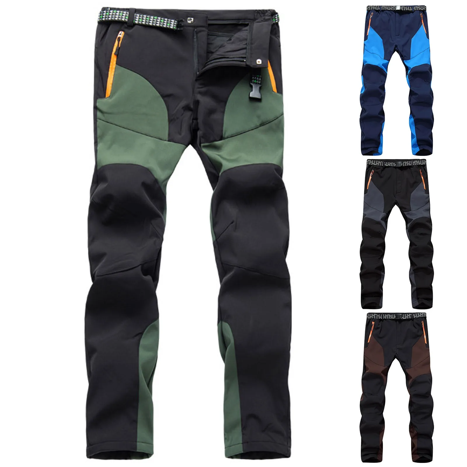 

Men's Color Block Pant Hiking Trousers Windproof Work Trousers Fleece Warm Trousers With Pockets Outdoor Fitness Pants