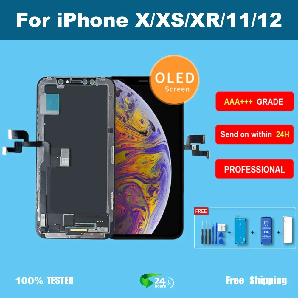 

Grade AAA+++ For iPhone X 11 OLED Display With 3D Touch Screen Digitizer for iPhone X XS XR 11 11Pro 12 12pro No Dead Pixel+Gift