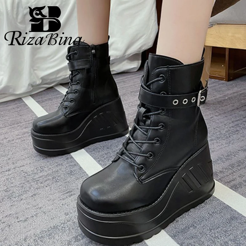 

RIZABINA 2022 Size 35-43 Women'S Short Boots Metal Buckle High Platform Ladies Shoes Chic Punk Street Boots Ladies Footwear