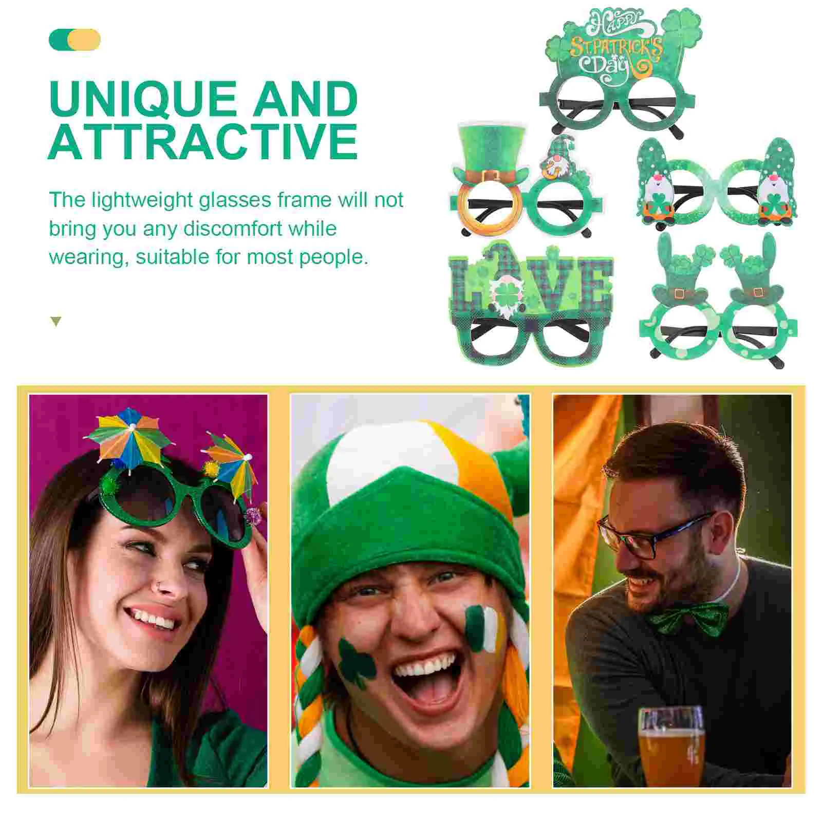 5 шт. очки из фетра реквизит для фотосессии на день Святого Патрика светодиодные