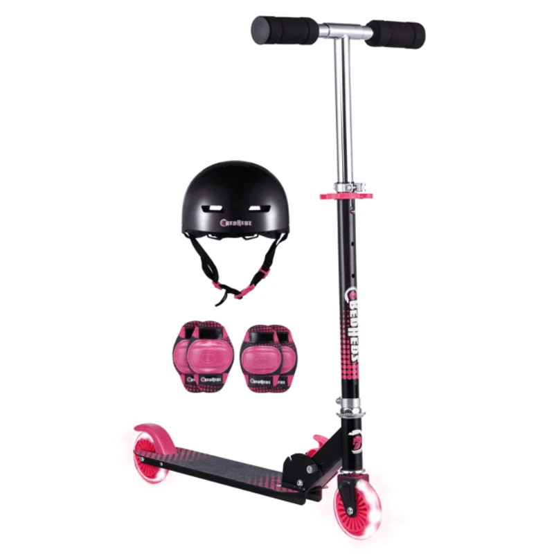 2 Wheel Light up Wheel Girls Scooter with Matching Abs Helmet and Protective Gear - Pink and Black