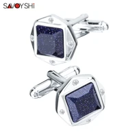 savoyshi high quality luxury blue star stone cufflinks for mens silver plated cuff links brand wedding groomsmen shirt jewelry