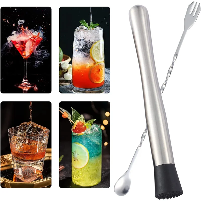 10-дюймовый и 8-дюймовый коктейльный мудлер из нержавеющей стали 304 с 2 ложками для
