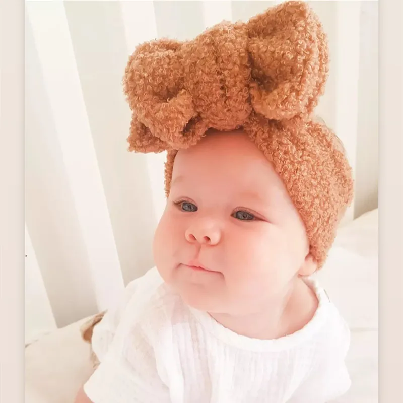 

Newborn Bows Turban Winter Warm Baby Headbands Kids Elastic Headwraps Thick Teddy Fabric Hairband Cute Girls Hair Accessories