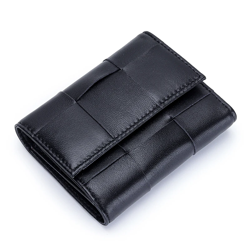 6 color 2023 new 100% sheepskin woven small wallet Women's leather Wallet large capacity short wallet zipper zero wallet