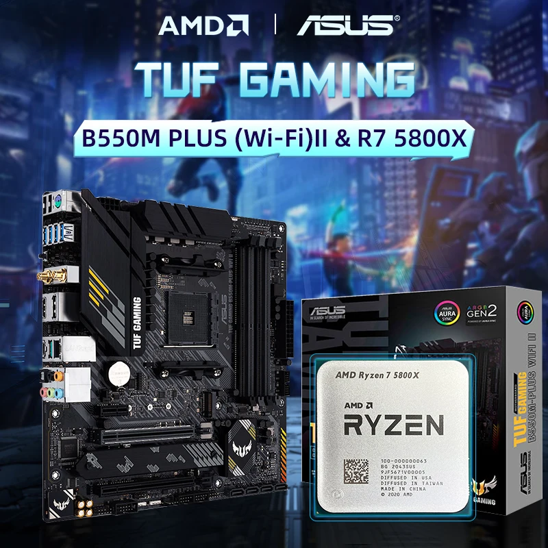AMD New Ryzen 7 5800X R7 5800X CPU + ASUS TUF GAMING B550M PLUS (WI-FI) II Motherboard Set Socket AM4 DDR4 Processor Motherboard