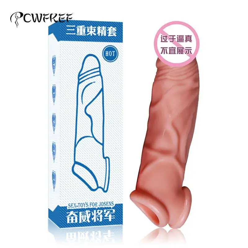 

Реалистичный пенис, рукав для пениса, мужские секс-игрушки, многоразовый презерватив, удлинитель, задержка эякуляции, Стимуляция клитора, п...