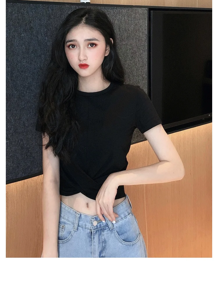 

W1574 -2020 summer new Korean short bottoming shirt net red slim slimming solid color short-sleeved T-shirt female