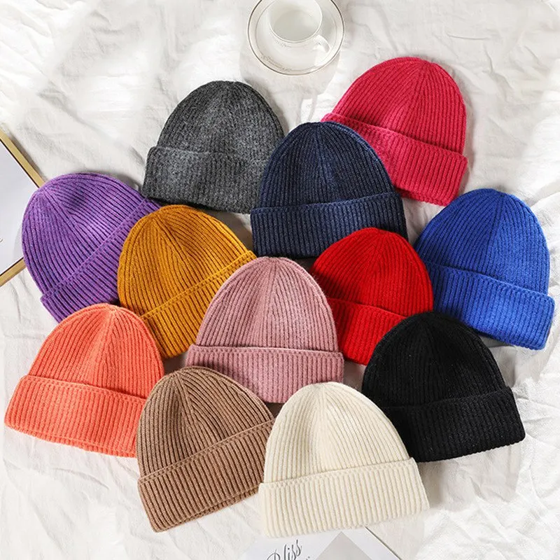 

Korean Version Solid Color Knitting Keep Warm Women Beanie Autumn Winter Curling Unisex Men Knitted Hat Skull Cap