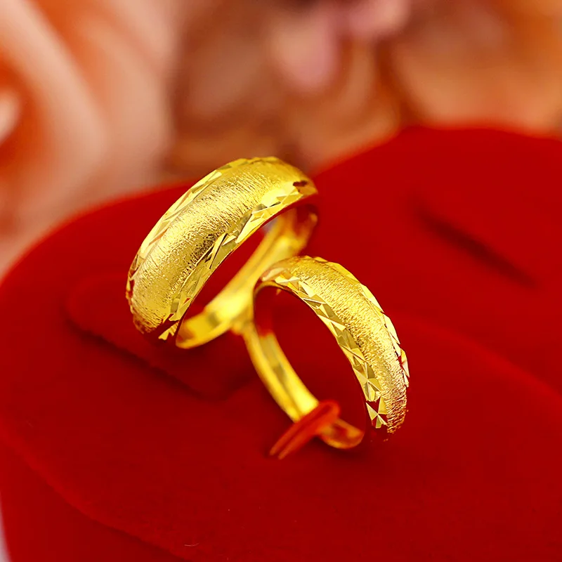 

Luxury 24k yellow Gold Plated Brushed Couple Rings for women Fashion Simple Rings not fade Wedding Anniversary High Jewelry Gift
