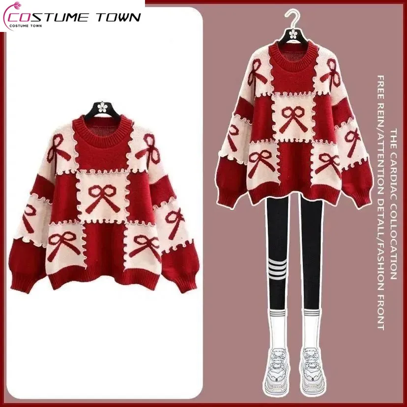 Свободный вязаный свитер с бантом в стиле пэчворк пуловер тонкий облегающий и