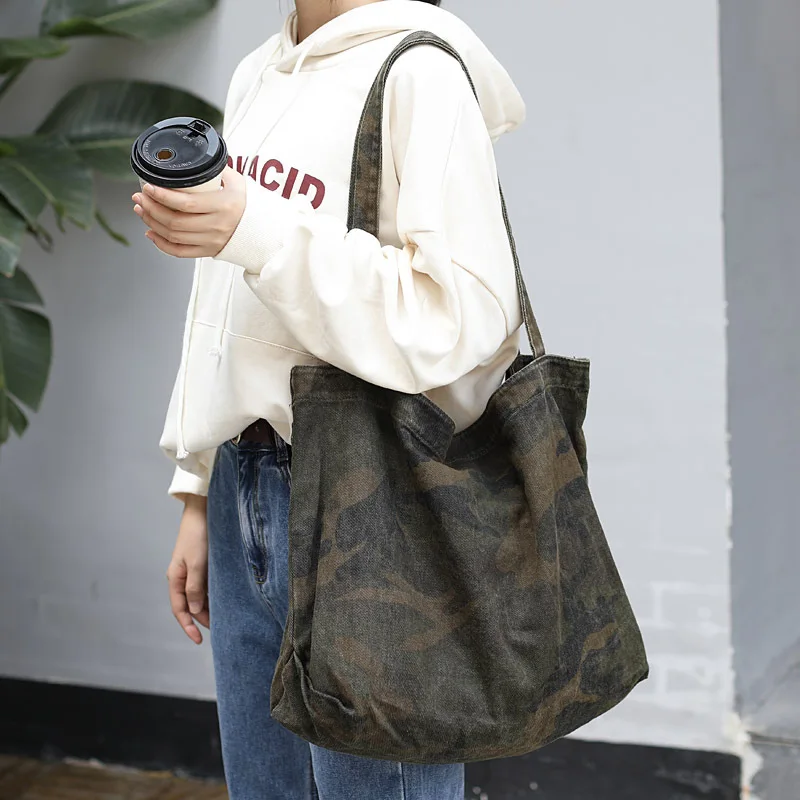 2022 New Causal Fashion Camouflage Women's Canvas Bag Large Korean Designer Shoulder Ladies Bag Student Shopping Bag