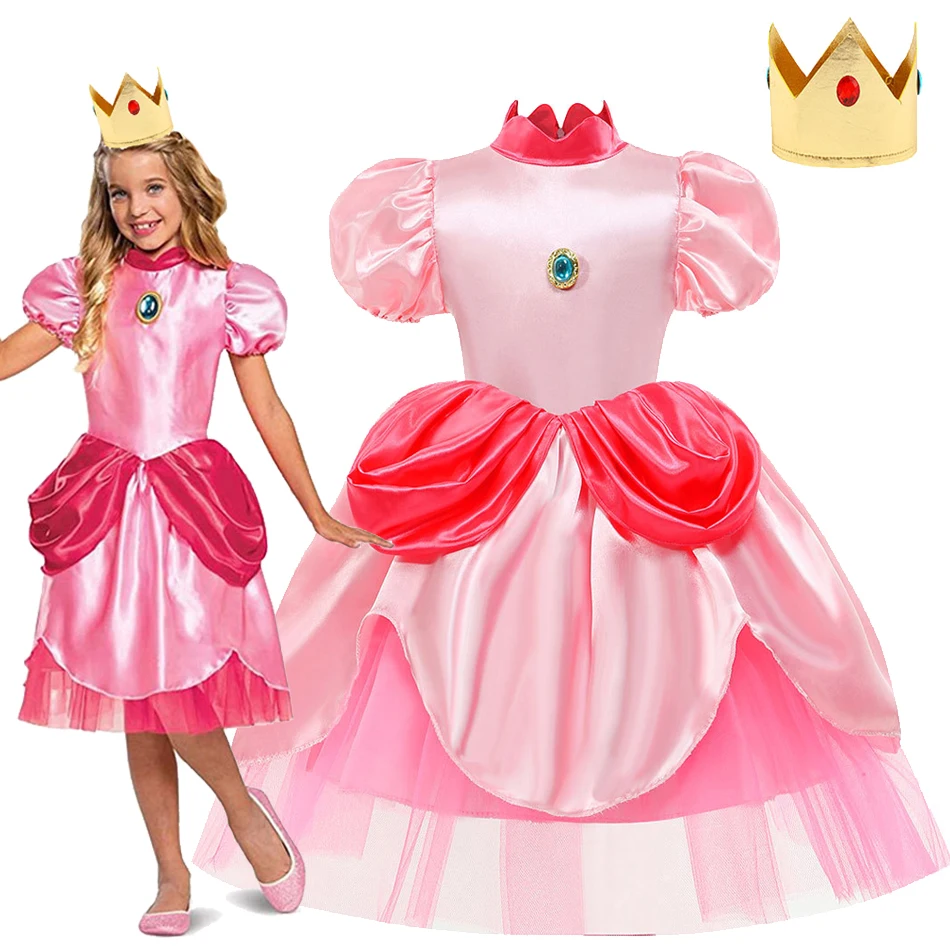 Vestido de princesa melocotón para niña, disfraz de Halloween, ropa de actuación de escenario para niños, trajes de fiesta de Carnaval de cumpleaños