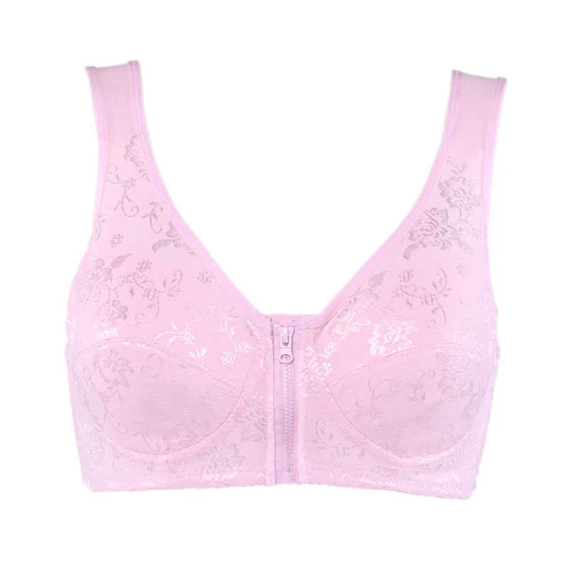 

Women Bra Spring Summer Seamless Sexy Lace Front Zipper Bra Push Up Underwear Female Plus Size Wire Free Small Chest Bra