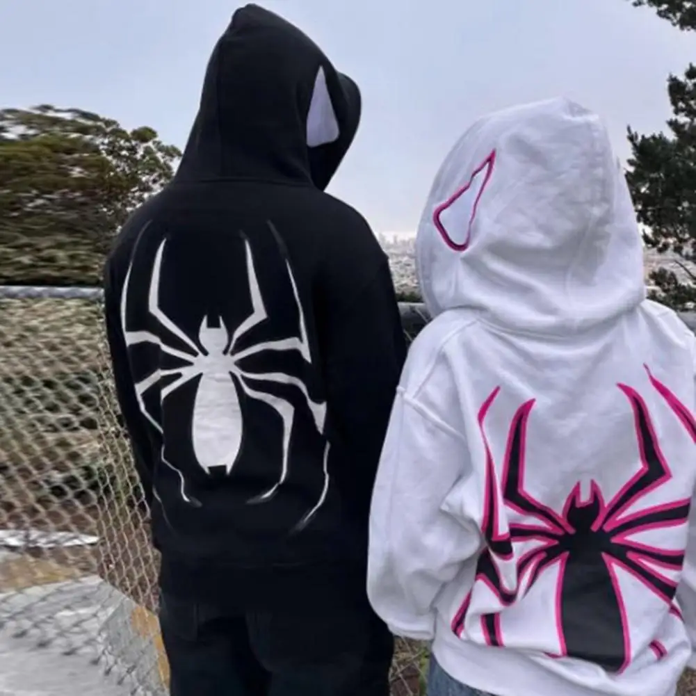 

Vintage Printed Spider Hoodie Women Men Casual Full Zip Up Hood Shirt Harajuku Streetwear Oversized Sweatshirts Y2K Clothes