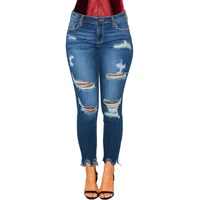 yp6038 womens jeans 2022 spring and summer fashion casual mid waist ripped slim womens denim nine point pants pencil pants