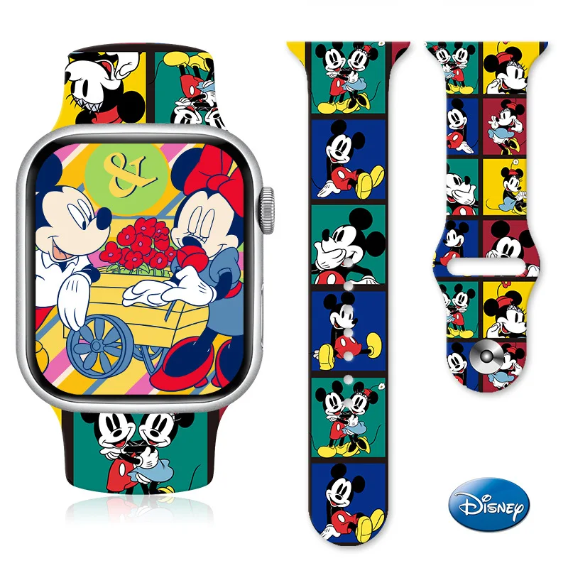 

Disney Mickey Minnie Mouse Cartoon Printed Silicone Strap For Apple Watch Band S7/6/5/4/3/2/1 SE 38/40/41mm 42/44/45mm Bracelet