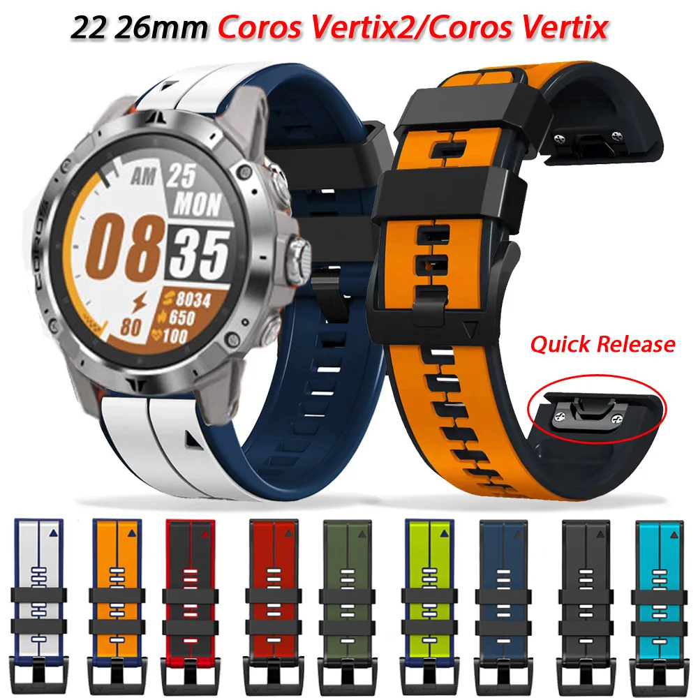 

22 26mm Quick Release Watchband Silicone Strap For COROS VERTIX 2 VERTIX2 Fenix 7 7X 6 6X Pro 5 5X Plus Smart Wristband Bracelet