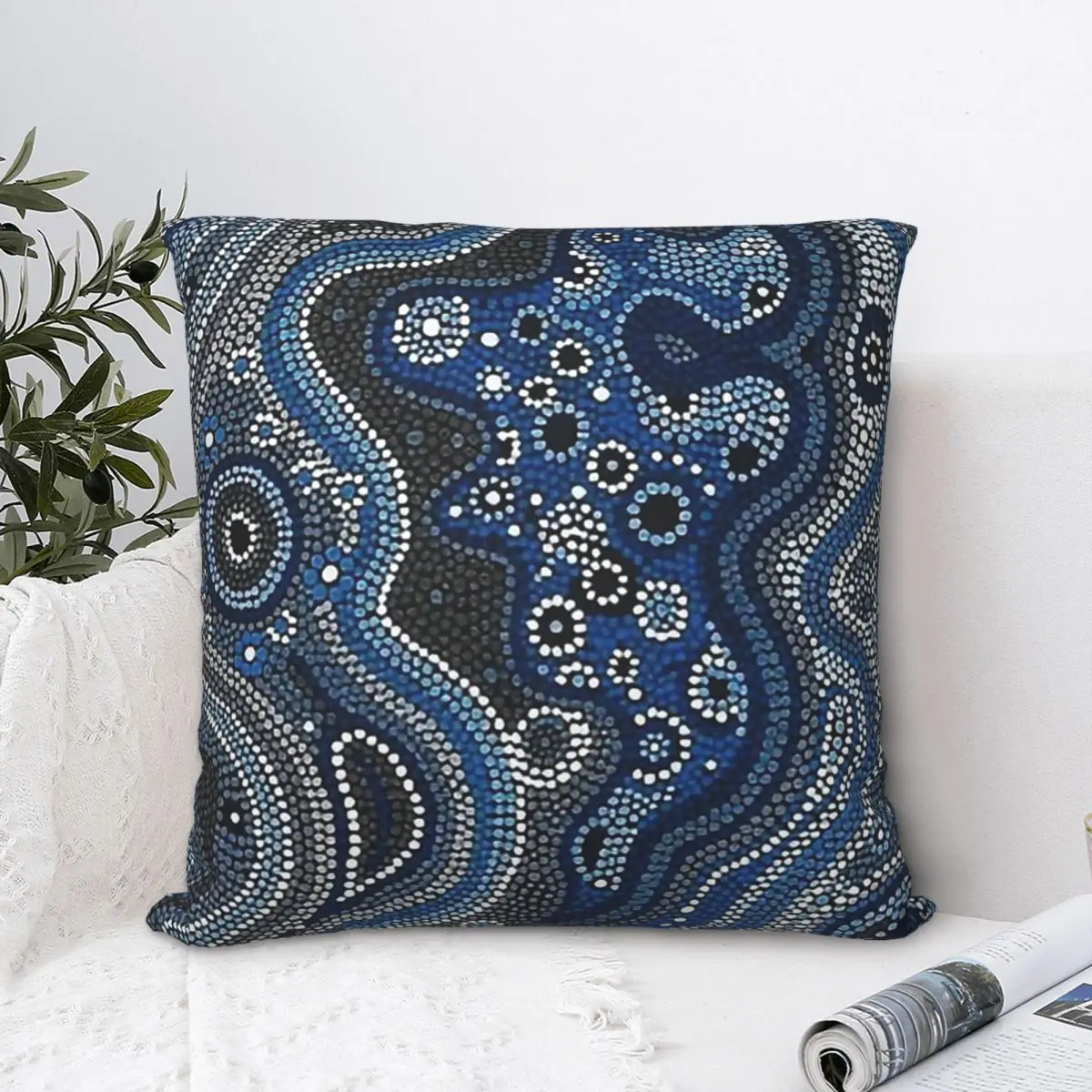 

Dot To Blue River Hug Pillowcase Australian Aboriginal Art Backpack Cushion Home DIY Printed Car Coussin Covers Decorative