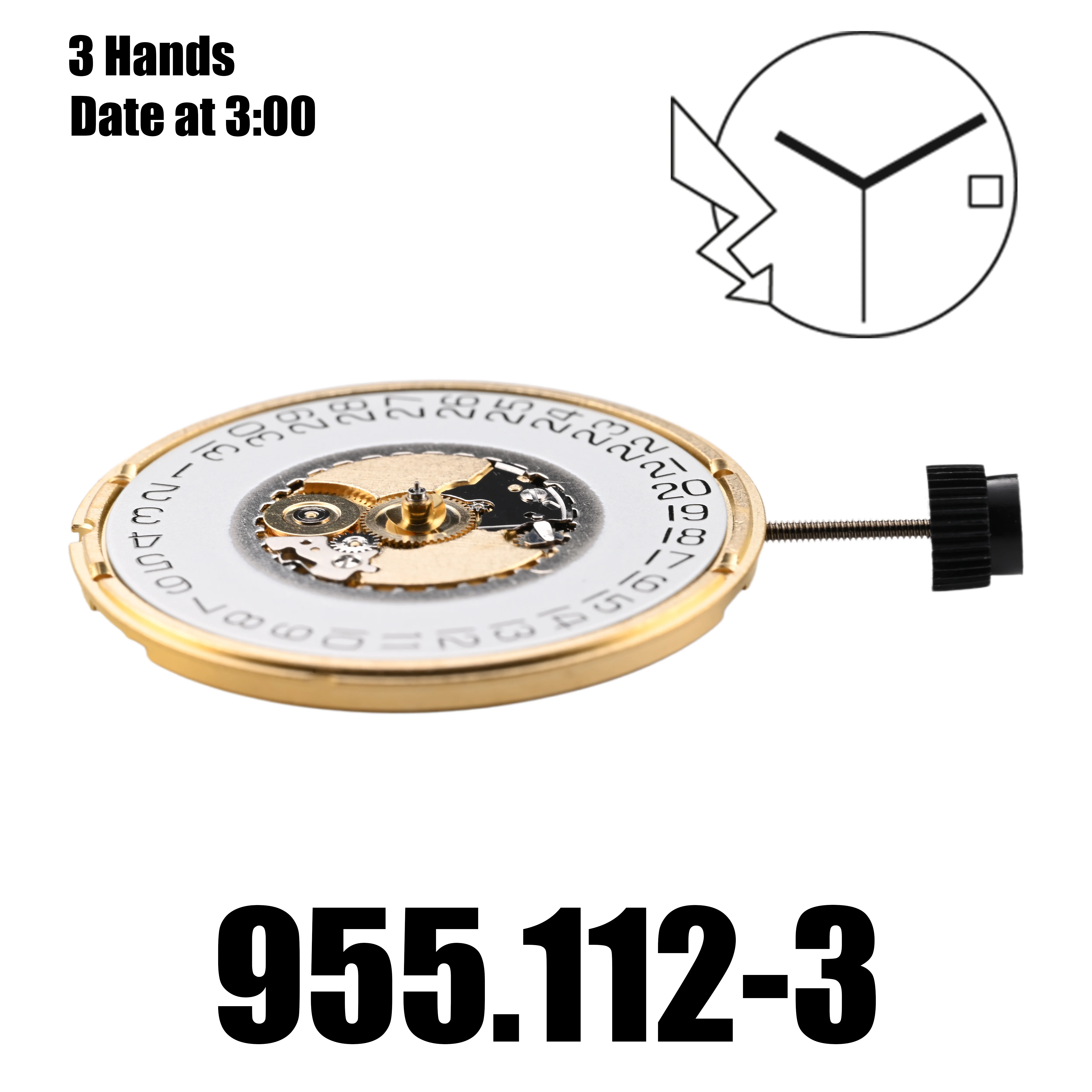 955.112 Механизм ETA 3 стрелки Белый диск даты на 3:00