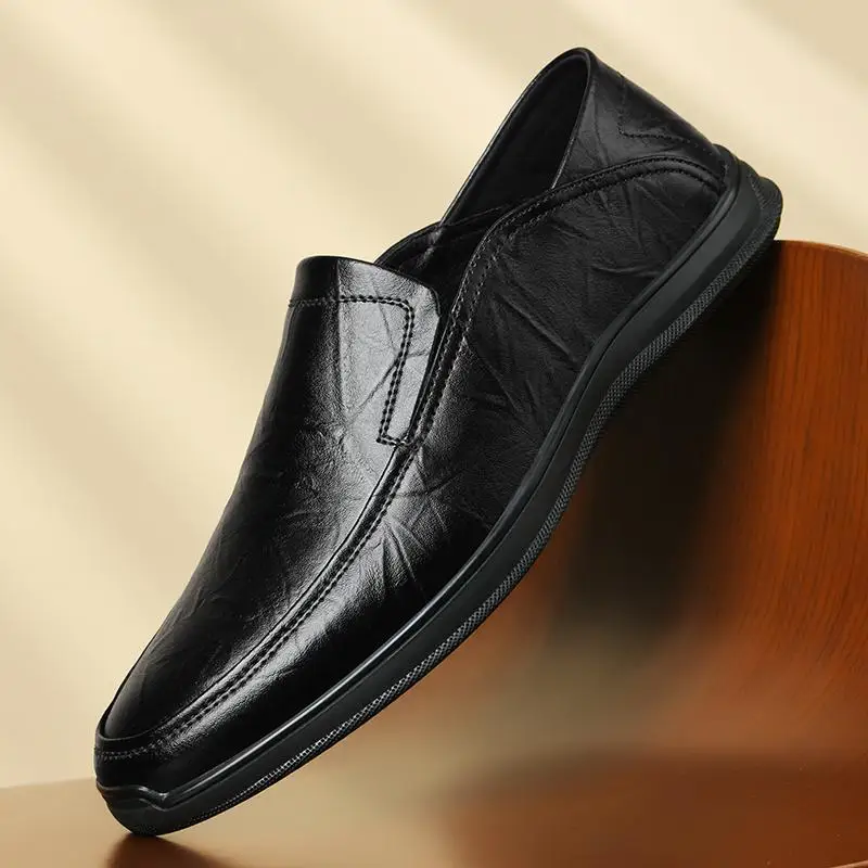 

Модные мужские лоферы, Кожаные Мягкие лоферы с одной педалью, черные повседневные кожаные туфли с бантом