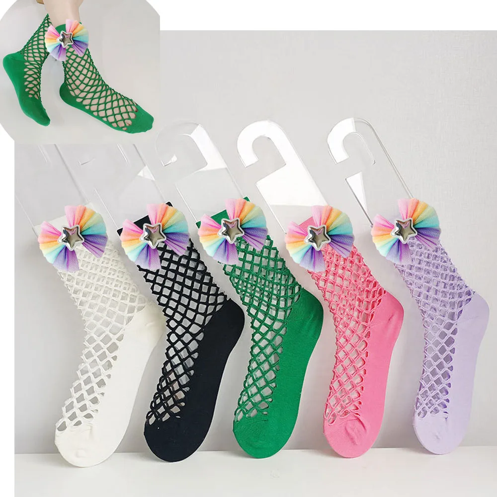 

NEW Rainbow Lace Silver star socks for Women's Fishnet Socks Summer Ankle Dress Hollow Out Socks High Nylons 5 Pairs/10pcs