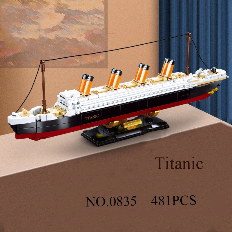 481pcs Large Titanic Cruise Ship DIY Building Block Cartoon Doll 3D Ship Model Building Block Set Children's Educational Toys