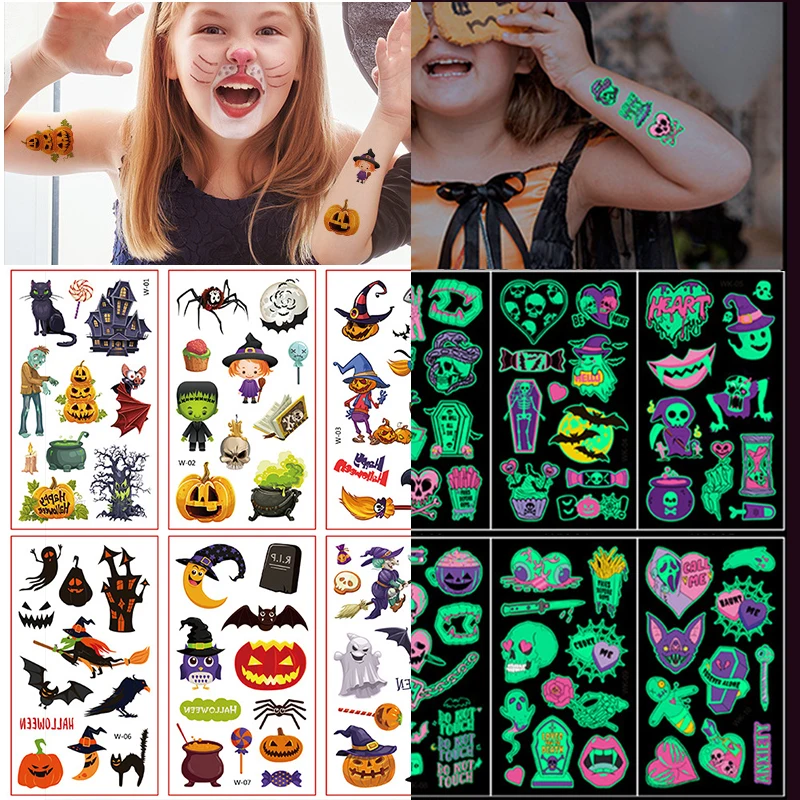 

10pcs/Set Children'S Cartoon Night Glow Halloween Tattoo Stickers ChrismasParty Activities Holiday Gatherings Temporary Stickers