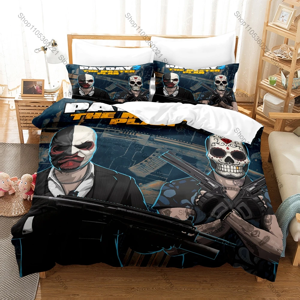 Фото Комплект постельного белья с HD-принтом по игре Cool Payday 2 Clown Heist Mask Tactical Robbery First Person Shooter: пододеяльник + 2 наволочки для геймеров №3