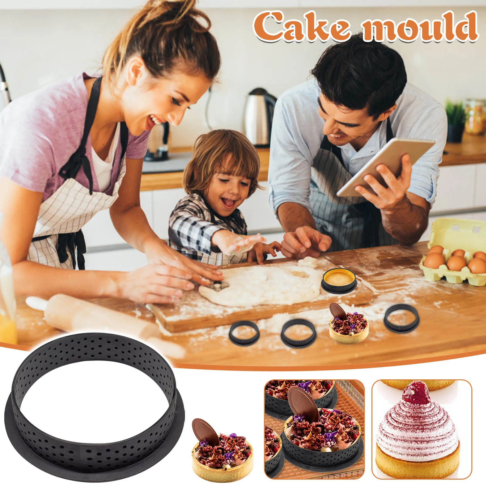 

4Pcs Mini Tart Ring Cake Tools Tartlet Mold Bakeware Circle Cutter Pie Ring DIY Decor Perforated Household Kitchen Accessories #