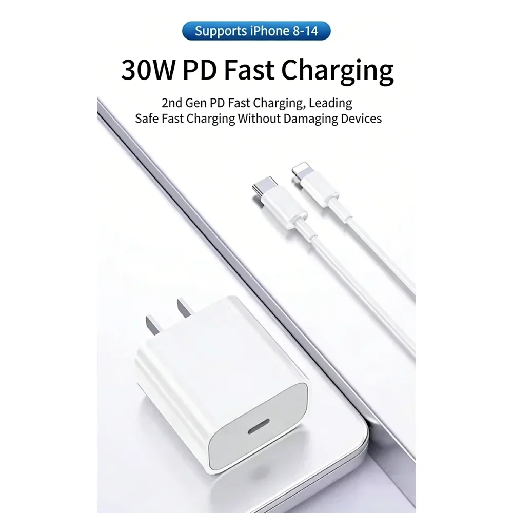 Фото Кабель для быстрой зарядки 30W PD USB C с разъемом Lightning для Apple iPhone 14 13 12 11 Pro Max X Plus iPad, синхронизация данных, разъем TYPE C с разъемом Lightning №2