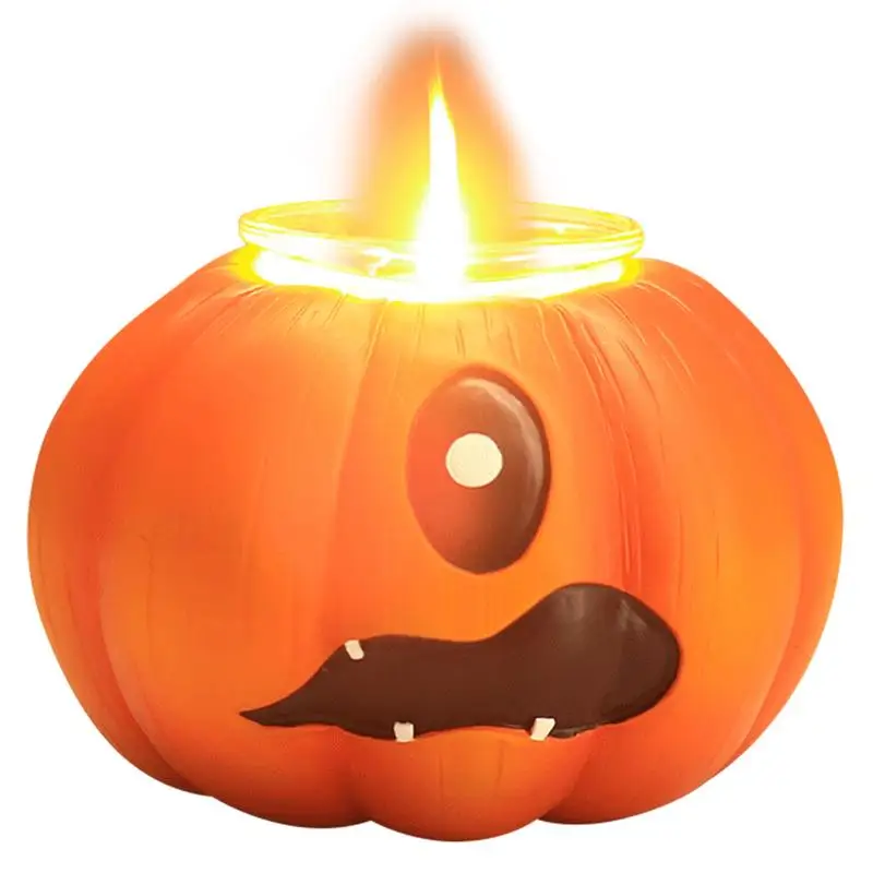 

Halloween Pumpkin Candle Holder Grimacing Pumpkin Resin Candle Holder Decorative Resin Desktop Lamp Decor For Porch Home Haunted